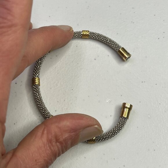 Sterling Silver & Gold-Tone Mesh Bracelet With Twist Accents 925 Italy - Picture 7 of 9